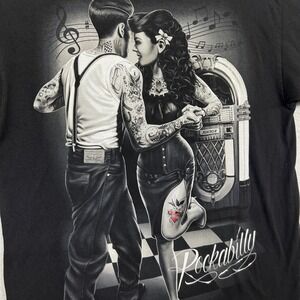 DGA Rockabilly Tattoo Jukebox Graphic T-Shirt Sz Large Greaser Couple Streetwear